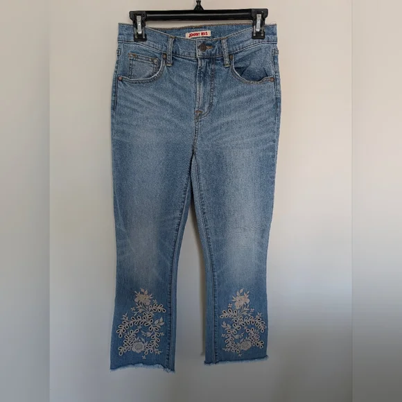 Johnny Was Jeans Womens 25 Bohemian Cropped Baby Boot Embroidered Floral Eyelet - Picture 2 of 12